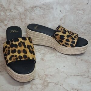 J. Crew Leopard Print Real Calf Hair Wedge Platforms Sandals Size 5.5